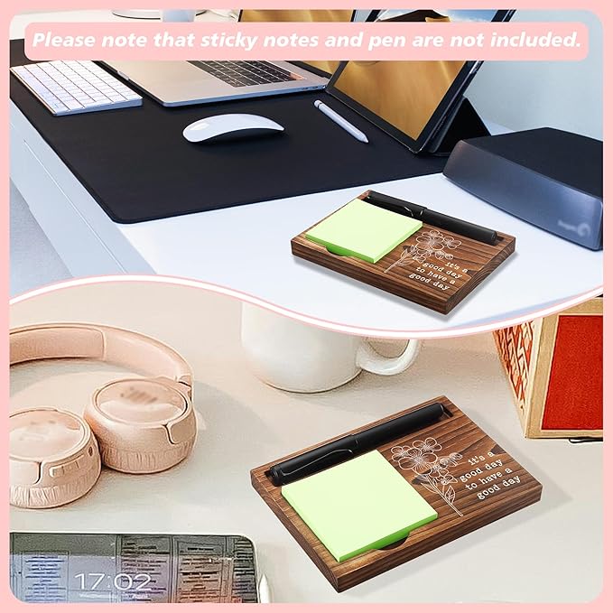 CINRLLA Sticky Note Holder Wooden Notepad & Pen Holder 6.5"" x 4.7"" Sticky Note Pad Holder Dispenser for Desk Work Motivational Gifts, NPA193, Brown