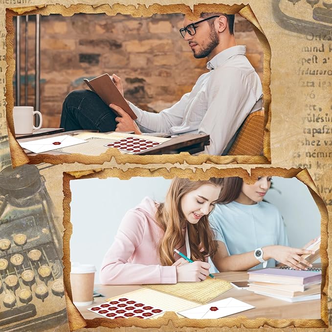 TaoBary 160 Packs Stationery Paper Set (50 Double Sided Stationery Writing Papers 50 Matching Envelopes) 60 Round Dot Sticker, 10 Design(Retro,8.5 x 11 Inch)