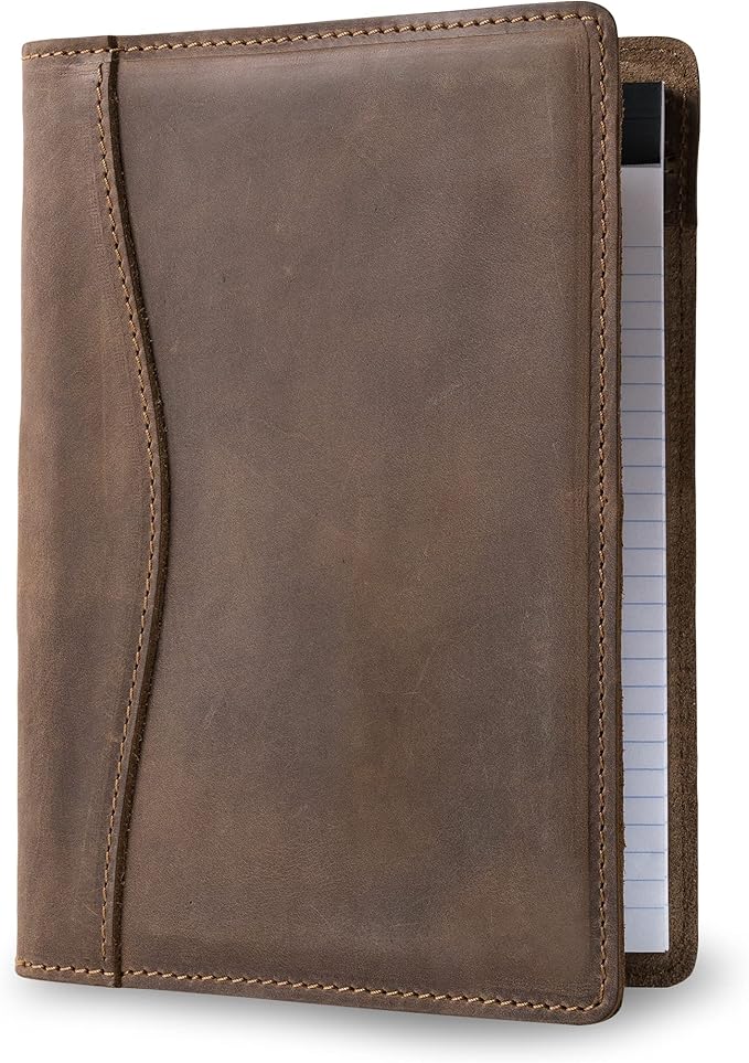 PEGAI Handmade 100% Leather Padfolio | Junior Legal Pad Folder Organizer for Business School Office Conference | Resume Interview Document Organizer Folio | Eriksen (Sand Brown)