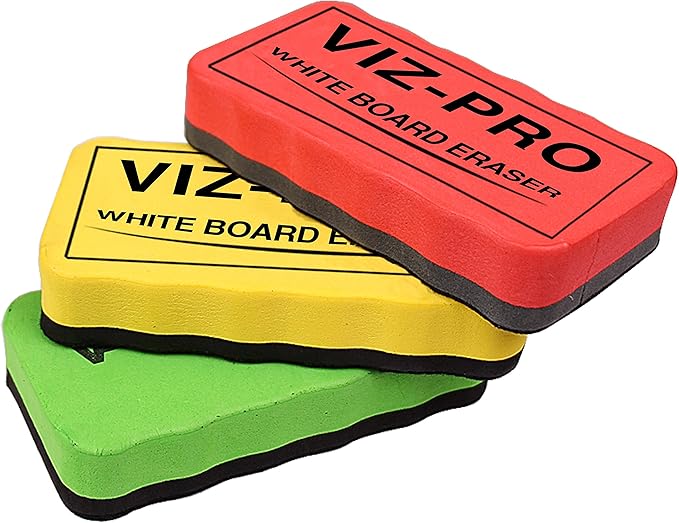 VIZ-PRO Magnetic White Board Eraser, 3 Colored Eraser, 3 Piece