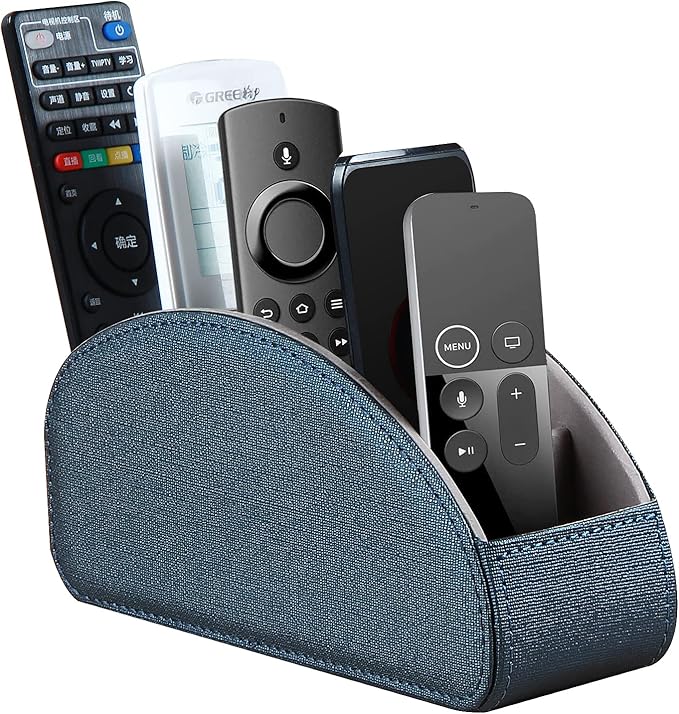 Remote Control Holder Leather TV Remote Caddy for Table, 5 Compartments Nightstand Organizer for Bedroom Accessories/Bedside Remotes/Media Controllers/Office Supplies, Decorations for Living Room