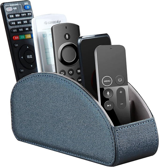 Remote Control Holder Leather TV Remote Caddy for Table, 5 Compartments Nightstand Organizer for Bedroom Accessories/Bedside Remotes/Media Controllers/Office Supplies, Decorations for Living Room