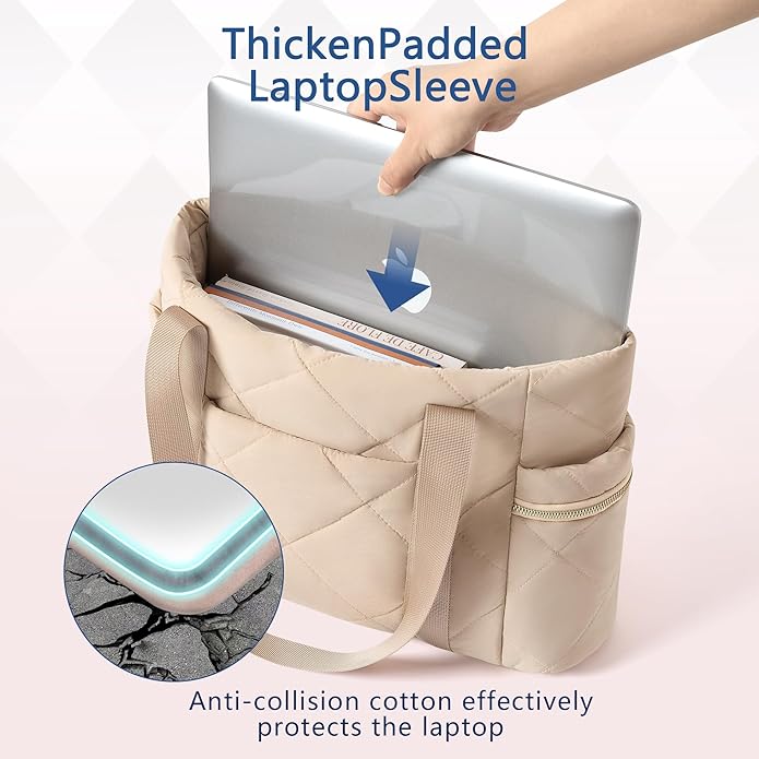 Tote bag for Women Puffer Shoulder Bag with Zipper Travel Quilted Nurse Bag Carry On Laptop Bag for Travel Work