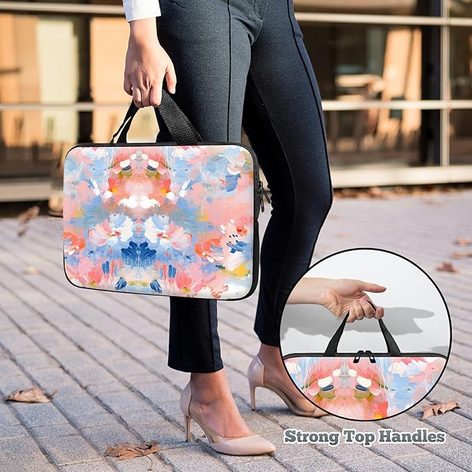 Universal Laptop Sleeve Tablet Case 12 inch, Watercolor Flowered Slim Carrying Case Durable Handbag Travel Laptop Bag for Surface Pro 9 8 7/Laptop Go 2 3, MacBook Air 11/12