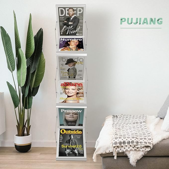 6 Pockets Collapsible Literature Rack for Trade Shows, Metal Floor Standing Literature Stand Catalog Rack Brochure Rack Flyer Holder Pamphlet Holder with Carry Case