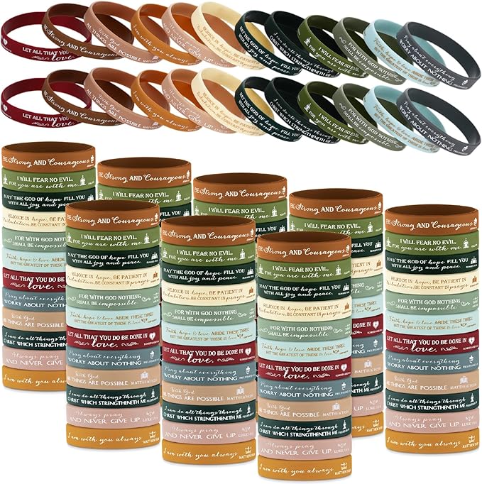 Unittype 240 Pcs Christian Silicone Bracelets Bulk Scripture Gifts Bible Verse Rubber Wristbands Religious Church Gifts for Women Men Party Favors Birthday Easter Baptism Gifts(Retro Color)
