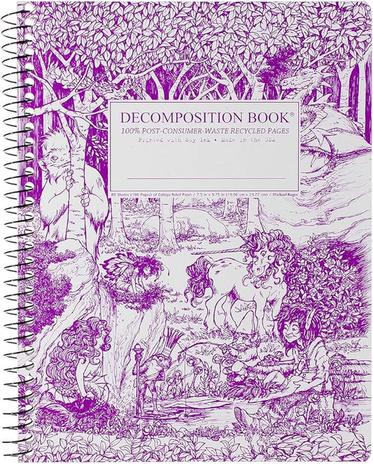 Decomposition Fairy Tale Forest College Ruled Spiral Notebook - 9.75 x 7.5 Journal with 160 Lined Pages - 100% Recycled Paper - Cute Notebooks for School Supplies, Home & Office - Made in USA