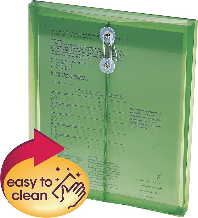 Smead Poly Envelope, 1-1/4" Expansion, String-Tie Closure, Top Load, Letter Size, Green, 5 per Pack (89543)