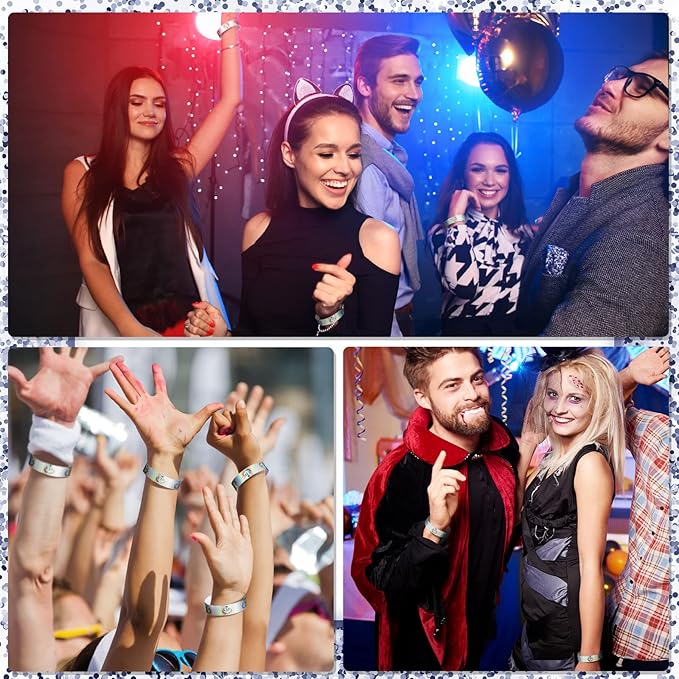 Jadive 500 Pieces Paper Wristbands VIP Plastic Waterproof Party Identification Wristbands Party Bracelets for Events Amusement Parks, Club, Concerts, Fairs, Festivals and Events(Neon Silver)