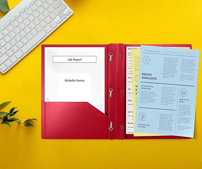 Better Office Products Red Plastic 2 Pocket Folders with Prongs, Heavyweight, Letter Size Poly Folders, 24 Pack, with 3 Metal Prongs Fastener Clips, Red