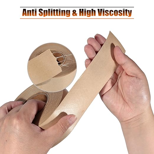 LLPT Kraft Paper Gummed Tape 2.75” x 66 Yards 2 Pack Reinforced Fiberglass Water Activated Kraft Tape Brown Packing Tape Heavy Duty for Mailing Shipping Sealing Boxes (PGB7060R02)