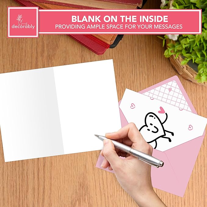 Decorably 24 Pack 4x6in Heart Note Cards with Envelopes and Stickers, 12 Charming Designs Heart Card, Blank Inside - Valentine's Day, Mother's Day, Birthday