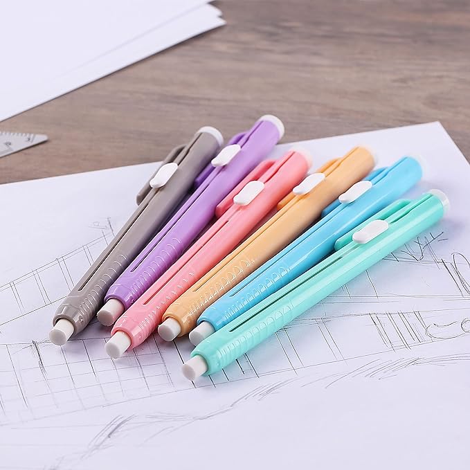 Mr. Pen- Retractable Mechanical Pencil Eraser, Pack of 6, Pastel Colors, Artist & Pen Eraser