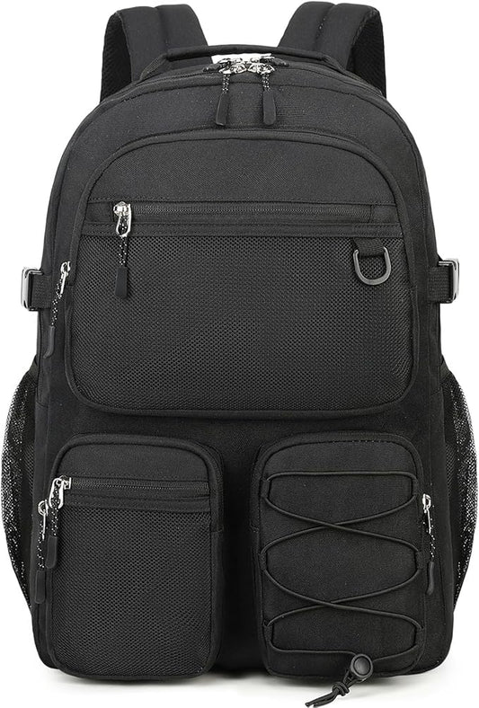 Lohol Water Resistant Daypack with Mulitiple Pockets for School Travel Outdoor College, 15.6 inch Laptop Backpack for Men and Women (Black