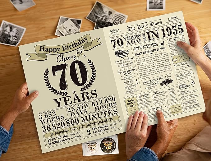 Funny 70th Birthday Gifts for Women Men, Jumbo 70th Birthday Card for Dad Mom Grandma Grandpa, Gifts for 70 Year Old Woman Man, Vintage Back in 1955 Birthday Cards Gifts, 70th Birthday Decorations