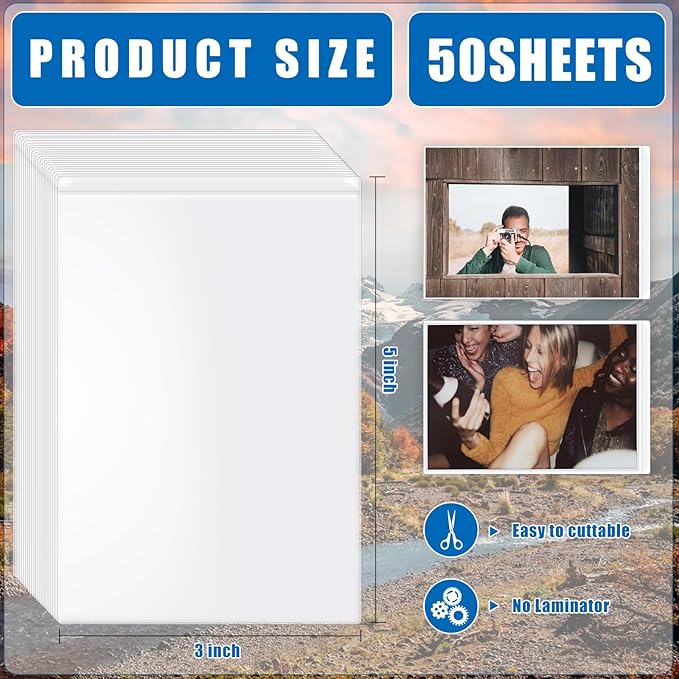 50 Sheets 3x5inch Self Seal Laminating Pouches Self Adhesive Laminating Sheet No Laminating Machine Needed for Photos Index Cards