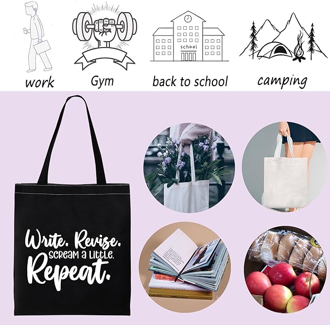 ENSIANTH Writer Gift Write Revise Scream A Little Repeat Book Sleeve Author Appreciation Book Cover Editor Writing Gift (Write B Bag)