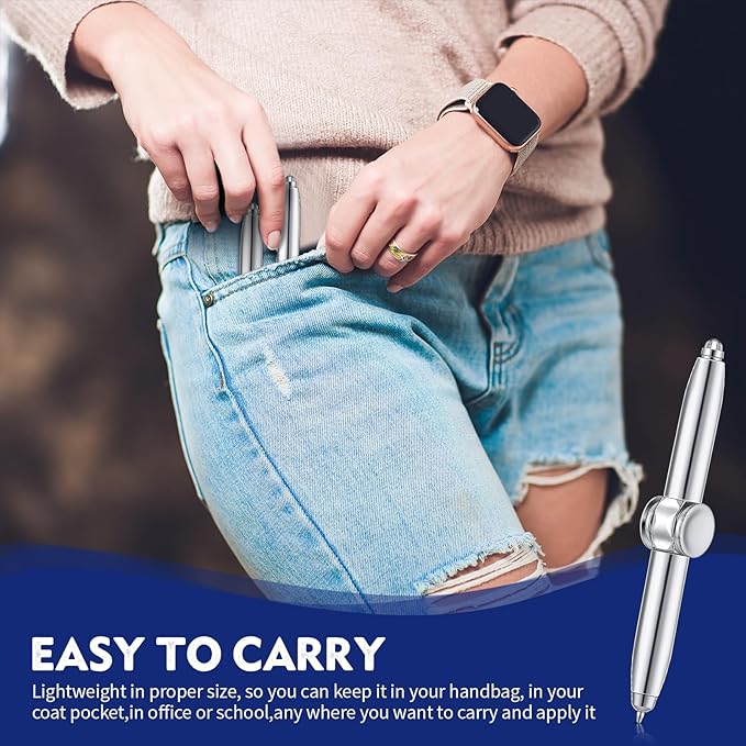 Chinco 2 Pieces Fidget Spinning Pen with LED Light Multi Functional Help Thinking Ballpoint Gift Pen for Adults Students Teenage(White Gold)