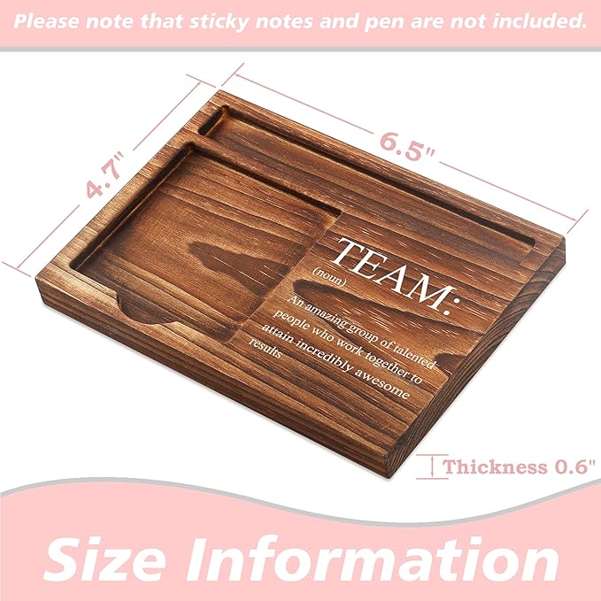 Team Sticky Note Holder Wooden Notepad & Pen Holder 6.5" x 4.7" Sticky Note Pad Holder Dispenser for Desk Team Definition Teamwork Gifts, NPA182