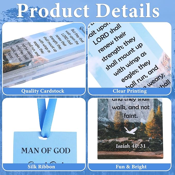 60 Pcs Man of God Bookmark Father's Day Bookmarks Isaiah 40: 31 VBS Exchange Gifts for Kids Adult Church School Classroom Prizes Party Favors