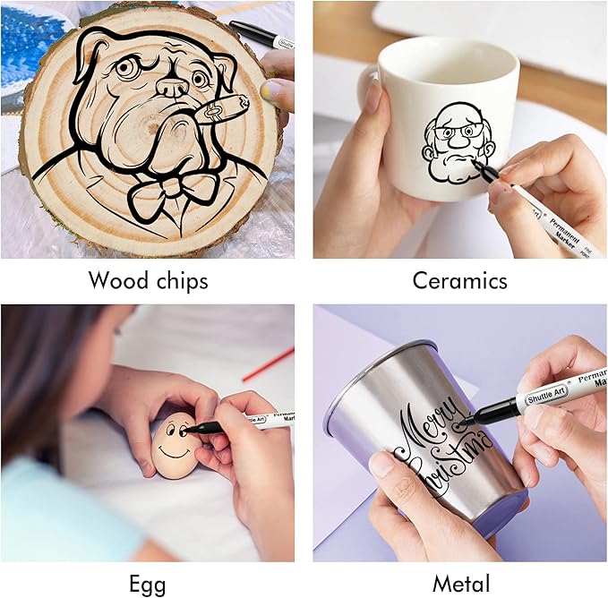 Shuttle Art Permanent Markers, 70 Pack Black Permanent Marker set,Fine Point, Works on Plastic,Wood,Stone,Metal and Glass for Doodling, Marking