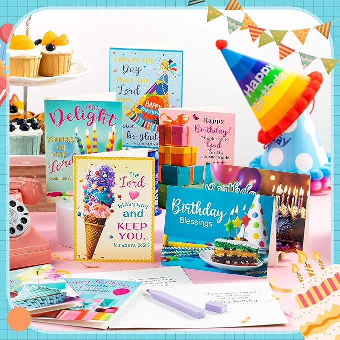 120 Pack Religious Christian Birthday Cards Bulk with Scripture Bible Verse 4.5 x 6.2 Inch Assorted Christian Blessings Greeting Cards for Birthday with Envelopes and Stickers (Bright Style)