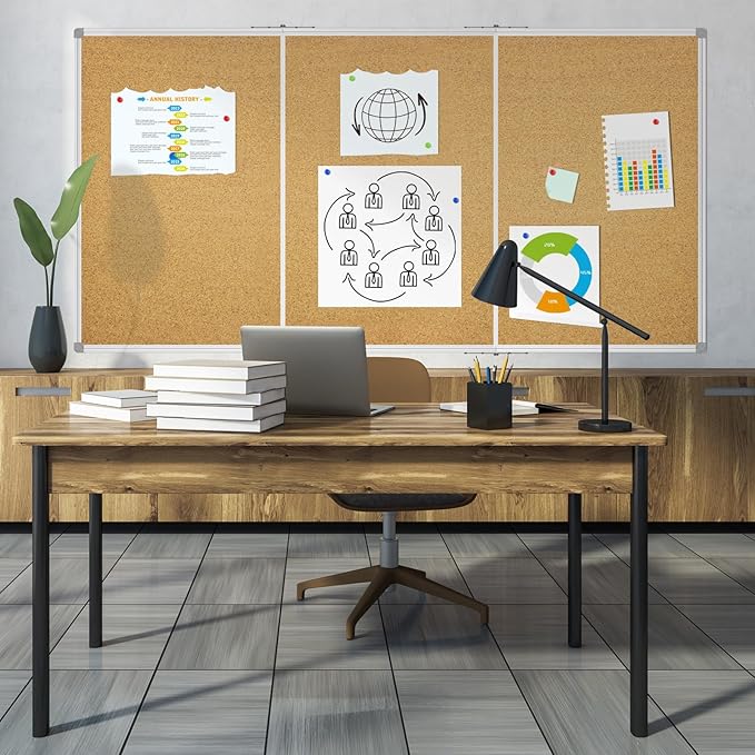 Lockways Large Cork Board Bulletin Board, Bulletin CorkBoard 118 x 48 Inch, Foldable Cork Message Notice Board with Silver Aluminium Frame for School, Home & Office