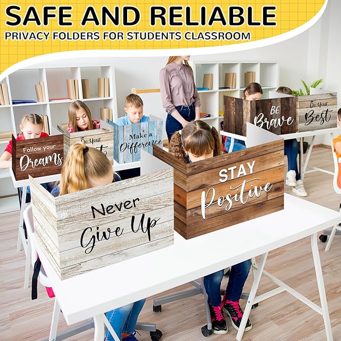Honoson 24 Pcs Bulk Inspirational Privacy Folders for Students Cardboard Test Privacy Boards Motivational Words Desk Dividers Shield for Classroom School Study Supplies, 6 Styles(Farmhouse)