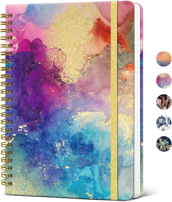 Lined Spiral Journal Notebook for Women, A5 College Ruled Journals for Writing, Hardcover Notebooks for Work, Note taking and Office School Supplies,140 Pages - Color Splash