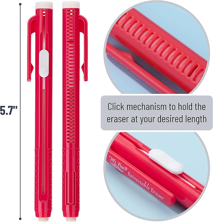 Mr. Pen- Retractable Mechanical Eraser Pen, Pack of 4, Assorted Colors, Pencil Eraser, Eraser for Pencils, Retractable Eraser, Eraser for Artists, Eraser for Pens, Retractable Eraser Pen