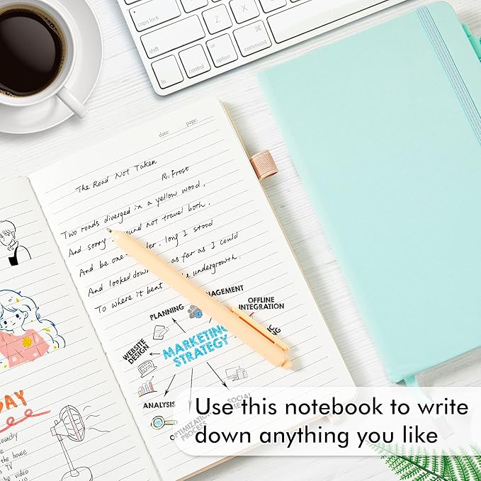 feela 5 Pack Notebooks Journals Bulk, Hardcover Classic Ruled Lined Journals with Pen Holder for Women Girls School Business Supplies, with 5 Black Pens, 120 GSM, 5.1”x8.3”, A5, Mild Colors