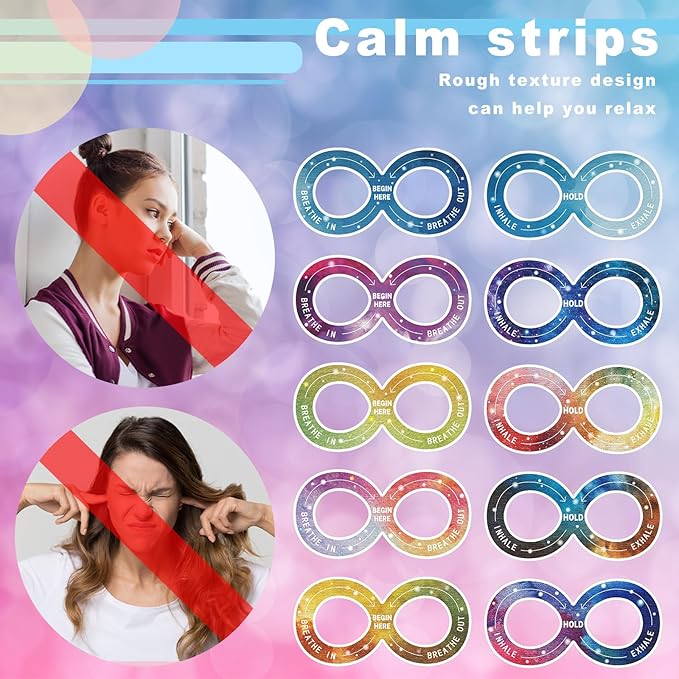 80 Pcs Anxiety Sensory Stickers with Inspirational Quotes Calm Textured Strips Relief Mental Health Stickers School Office Adhesive Sensory Tape Anti Stress Toys for Adults Teens (Novelty)
