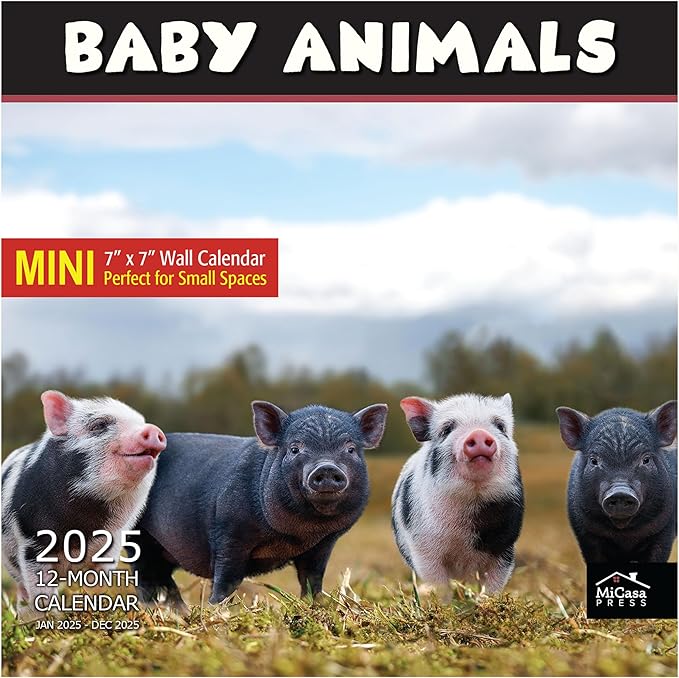 MICASA Baby Animals Mini 2025 Wall Calendar 12 Month | 7" x 14" Open | Thick & Sturdy Paper | Giftable | Calendar 2025