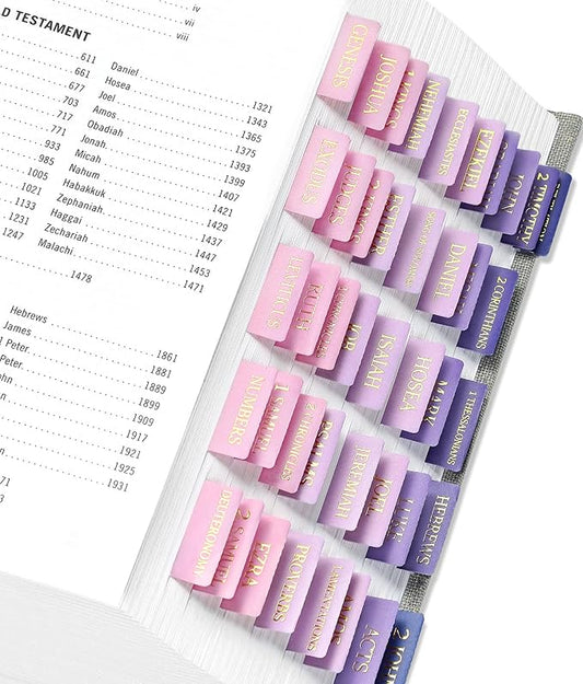 Bible Tabs for Women & Men, Laminated Bible Tabs for Study Bible, Large Print Bible Tabs for Easy Navigation, Bible Index Tabs, 66 Tabs Old & New Testament, Extra 9 Blank Tabs - Violet Ombre