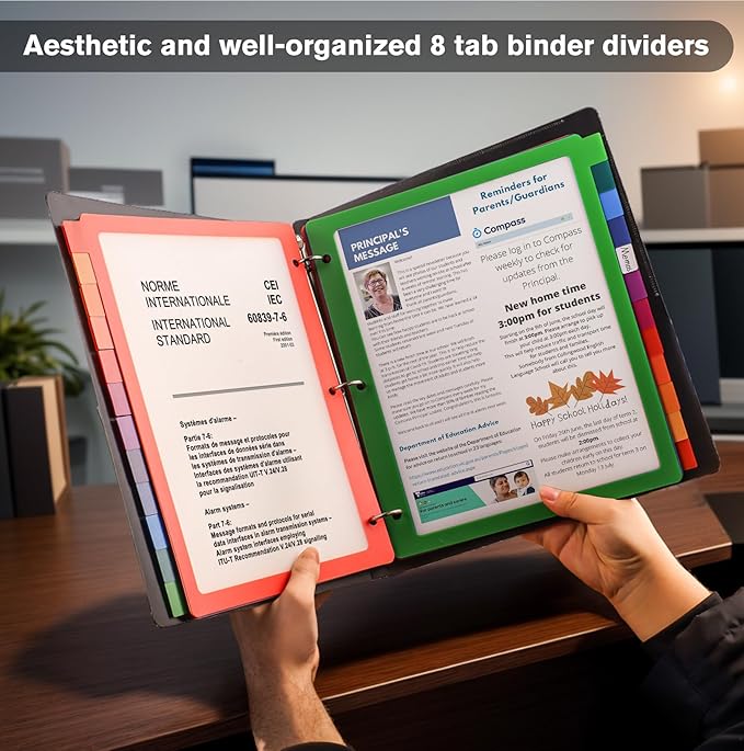 HABGP 3 Ring Binder Dividers, 12-Tab Plastic Clear Binder Dividers, Multicolor Monthly Dividers, Letter Size File Organizer 3 Hole Punch, 1 Set 12 Pcs Write On Tabs for Notebook