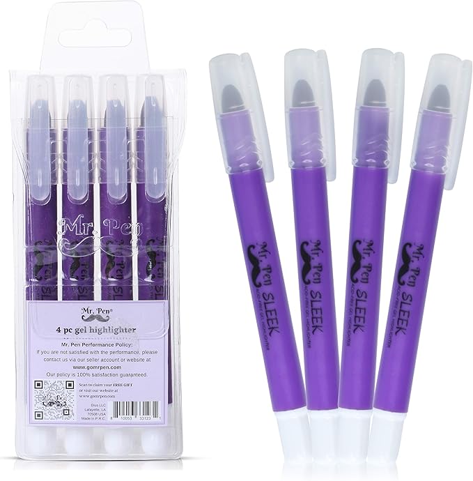 Mr. Pen No Bleed Gel Highlighter, Bible Highlighters, Purple, Pack of 4