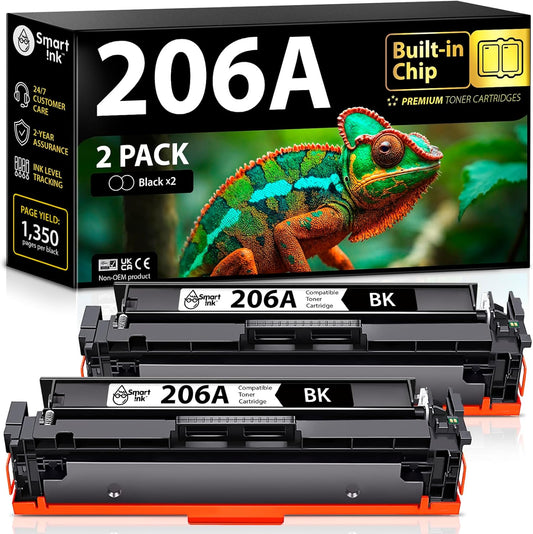 Smart Ink Compatible 206A Toner Cartridge Replacement for HP 206A Toner Cartridges (2 Black Combo Pack) 206X with Chip to use with Color Laserjet Pro MFP M283fdw M283cdw Laserjet Pro M255dw M255nw