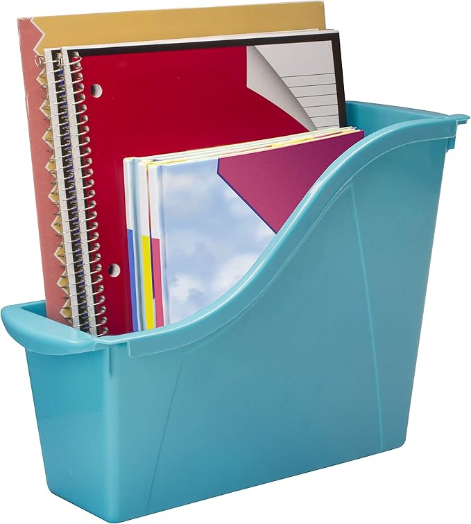 Storex Small Book Bin, Linking Storage Bin, Dry Erase Surface, 11.75" x 8.5" x 4.5" STEM Turquoise (Pack of 6)