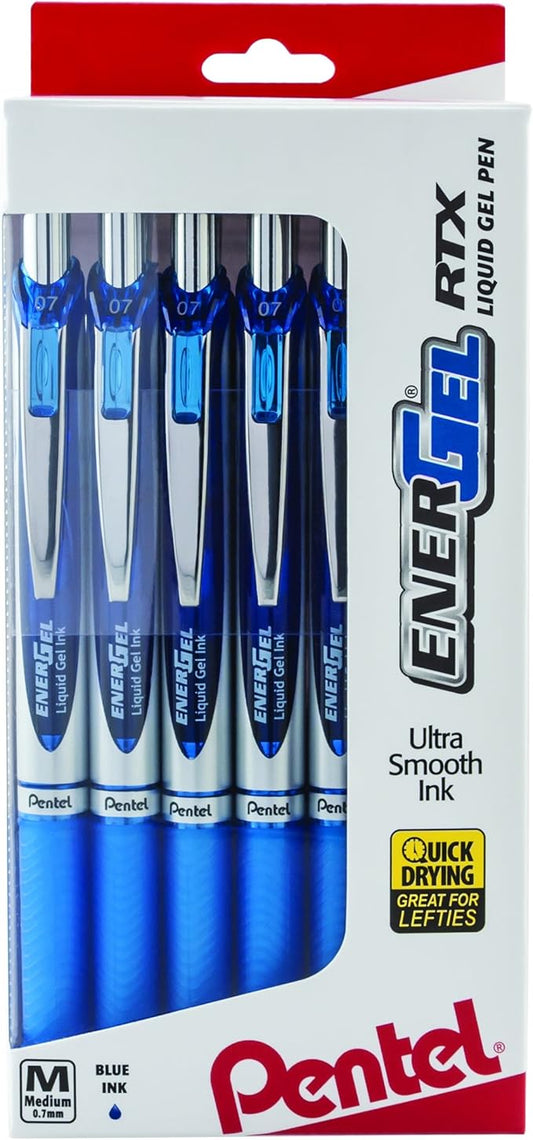 Pentel EnerGel RTX RT Liquid Gel Pen, Med, Metal Tip, 0.7mm, Blue Ink, 12-Pk Window Box of 12 ; Pack of 48
