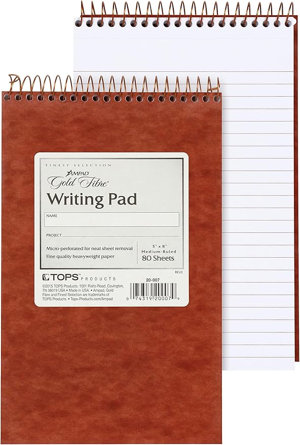 Ampad Gold Fibre Retro Writing Pad, Red Cover, White Paper, 5 x 8, Medium Rule, 80 Sheets, 1 Each (20-007)