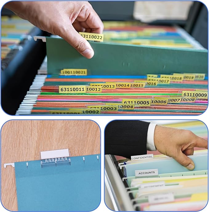 Hanging File Folder Tabs, 120 Pcs File Folder Tabs and 200 Pcs Inserts, File Tabs for Hanging Folders, Plastic Hanging Folder Tabs, Clear Hanging File Tabs for File Folders