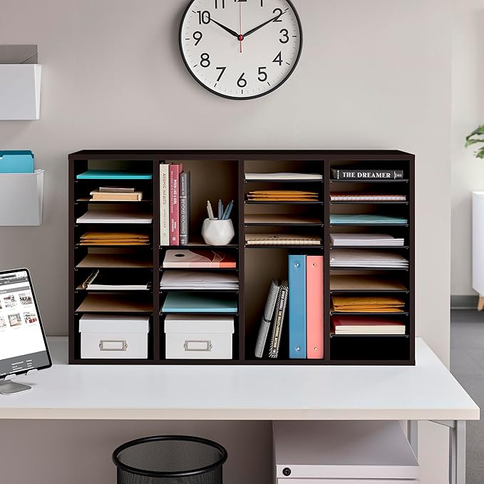 Safco Wooden Paper and Mail Organizer for Home Office and Classroom, Adjustable Shelves and Stackable