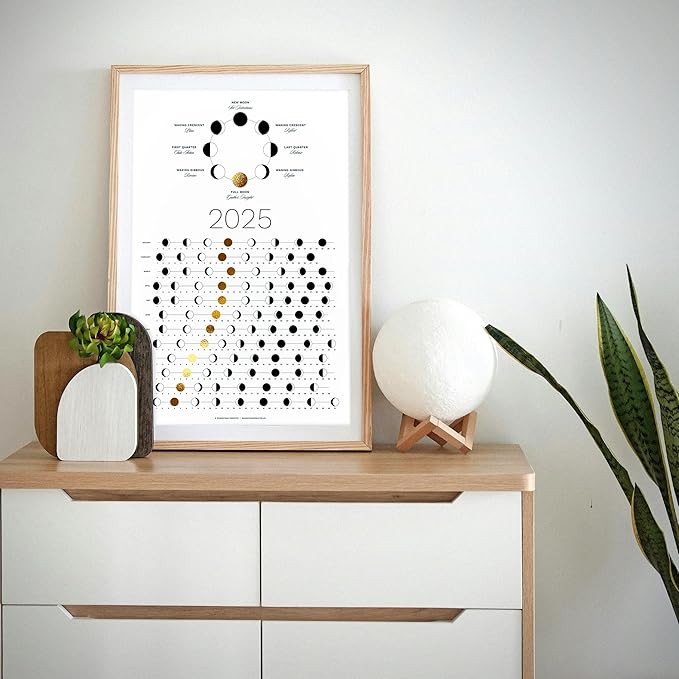 2025 Moon Phase Calendar (SHIPS FLAT) - Hangable Gold Lunar Wall Poster - Great as a Unique Gift, Moon Tracking, Wall Décor & Art, Astrology Decorations - A Celestial Calendar - by Thankful Greetings