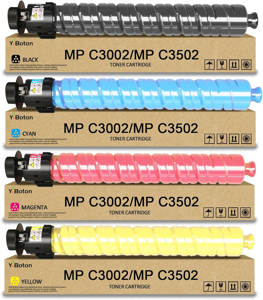 MP C3002 MP C3502 Toner Cartridge Repalcement for MP C3502 C3002 841735 841736 841737 841738 for Aficio Savin MP C3002 MP C3502 MPC3002 MPC3502 Printers(4 Pack Black Cyan Magenta Yellow)