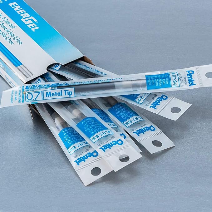 Pentel Refill Ink For EnerGel and Lancelot Gel Pen, (0.7mm) Metal Tip, Sky Blue Ink, Pack of 12 (LR7-S)