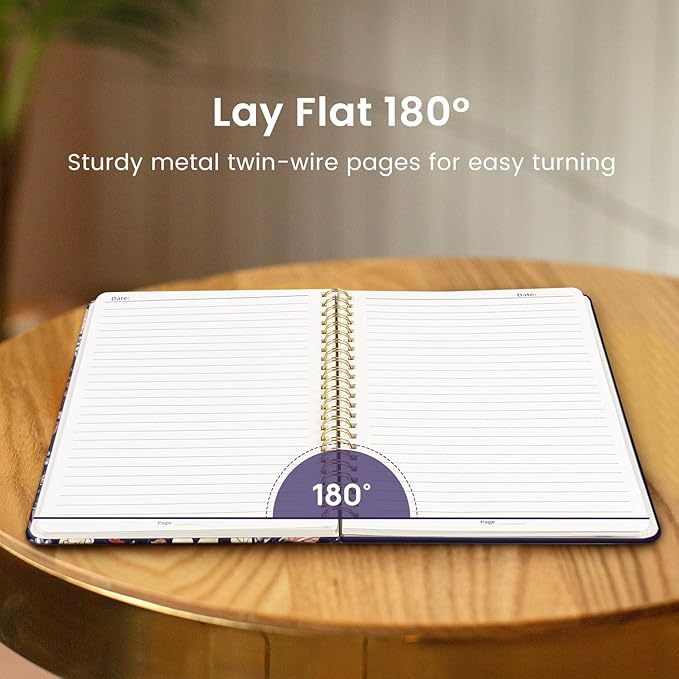 Lined Spiral Journal Notebook for Women, Pretty A5 College Ruled Hardcover Notebook for Work & Note Taking, Cute Aesthetic Journal for Writing, 140 Pages, Rustic Florals