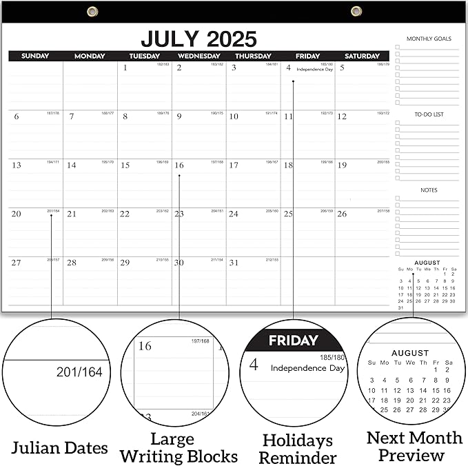 Desk Calendar 2025-2026 - 18-Month Desk/Wall Calendar, Jan 2025 - June 2026, 17" x 11.5", Thick Paper, Large Ruled Blocks, Clear Plastic Cover for Home School Office Easy Organizing