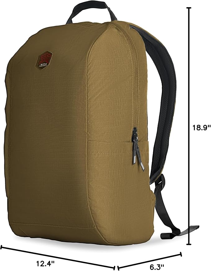 STM BagPack - Lightweight Travel Backpack - Inflatable Laptop Protection for up to 16" Laptop - Compact Self Contained Storable Bag, Water Resistant, Use as a Daypack or Everyday Pack - coffee brown
