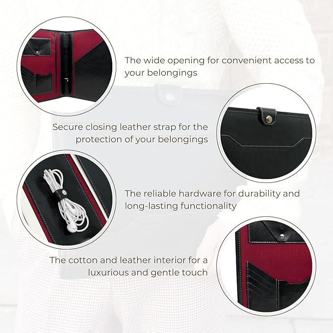 Time Resistance Leather Portfolio - A4 Business Folder - Document Organizer Folio - Case for 13" Laptop - Gift Box Included