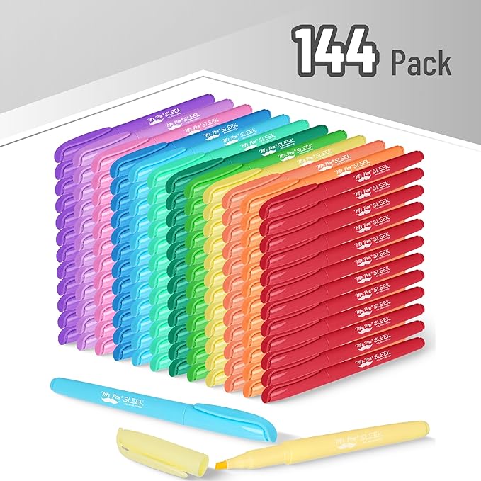 Mr. Pen- Highlighter Set, 144Pack, Pastel Highlighters Chisel Tip, Bulk Highlighters Assorted Colors, Colored Highlighters Bulk, Highlighters No Bleed, Colorful Highlighters Pastel, Highlighter Pens